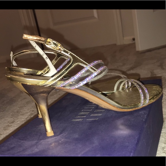 Gorgeous Clear, Gold & Crystal Strap Sandal Heels - Picture 6 of 8